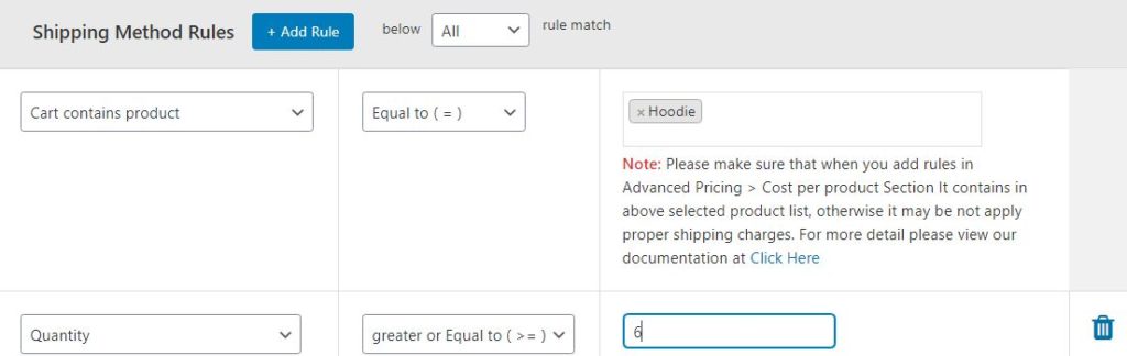How to Set Table Rates Shipping in WooCommerce? 6 Figure 6: Shipping Rule According to Product Name and Product Quantity