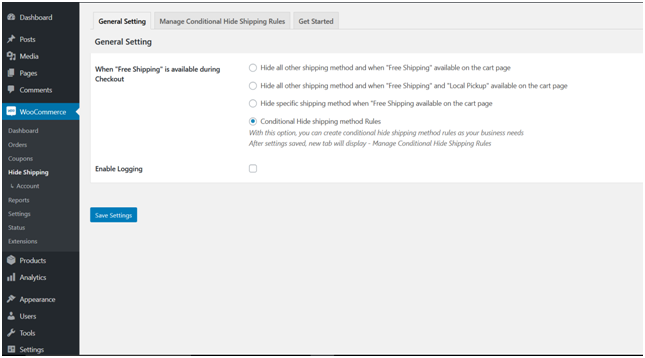 How to Hide WooCommerce Shipping Methods Based on Conditions 3 Figure 1 - General Settings - Hide Shipping Plugin