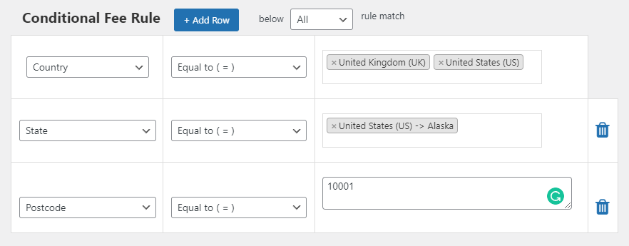 How to Add Custom Fees to Your WooCommerce Checkout? 3 Enter fee for country, state, and postcode
