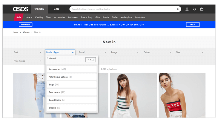 Horizontal filter in Ecommerce