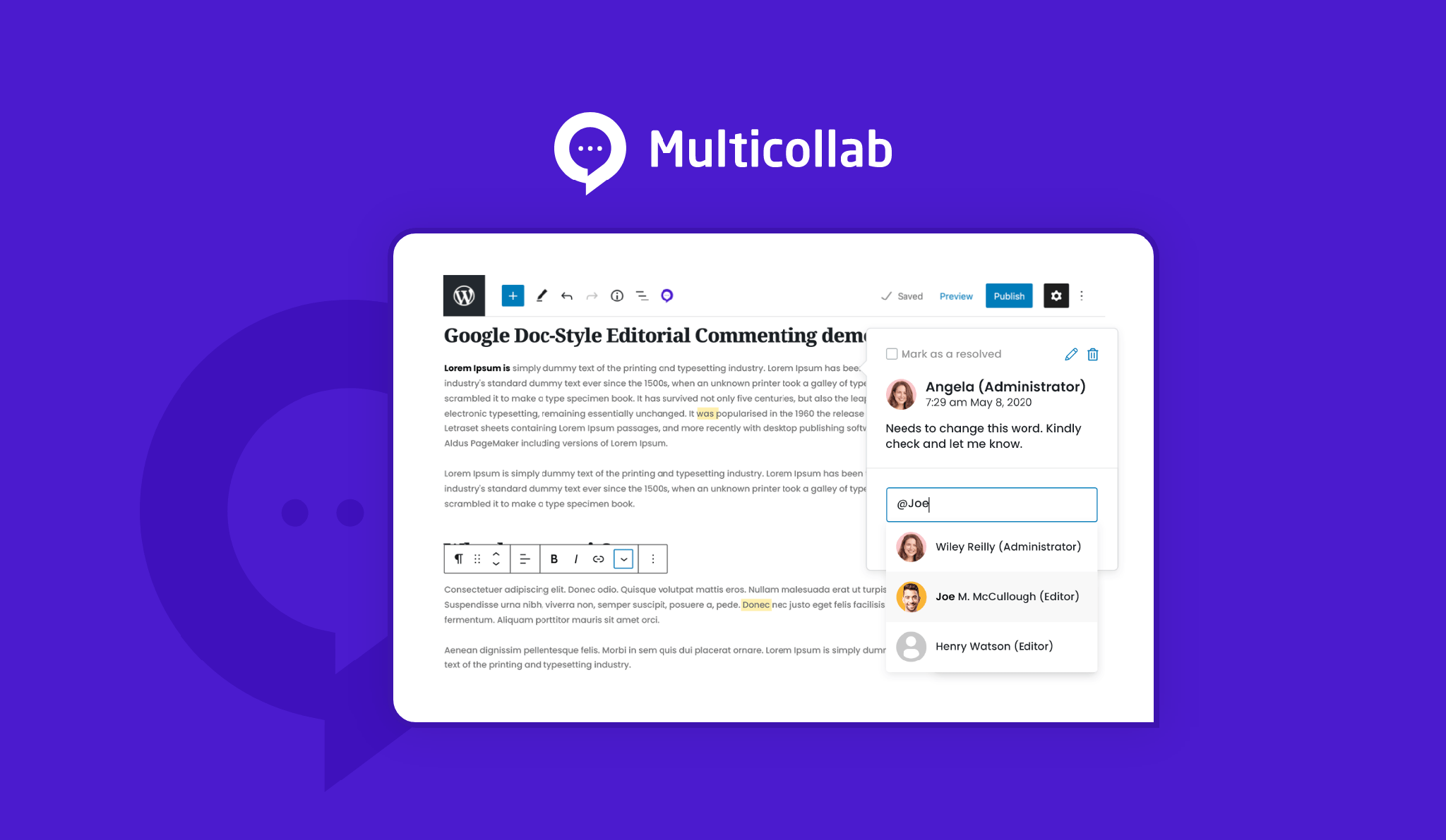 Multicollab: Google Doc-Style Editorial Commenting Plugin for WordPress