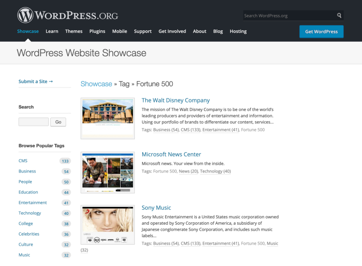 WordPress website showcase