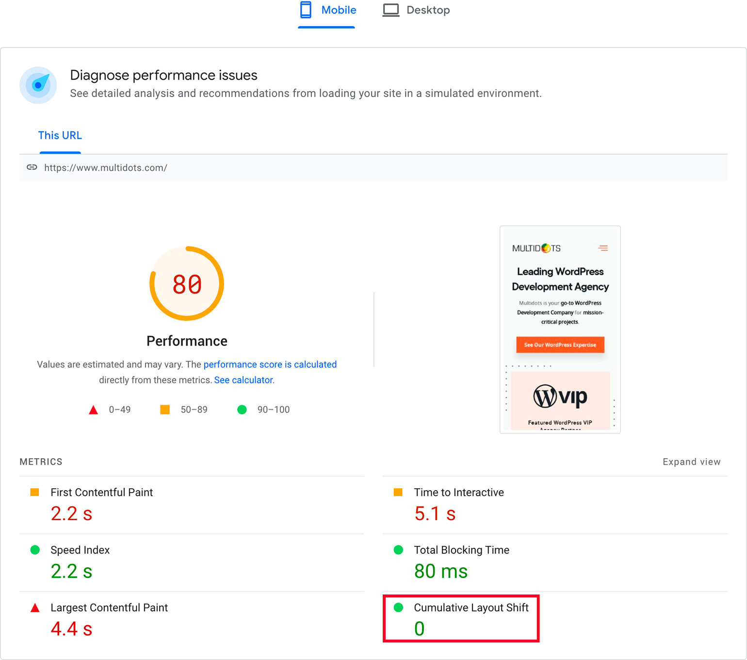 CLS in page speed insights
