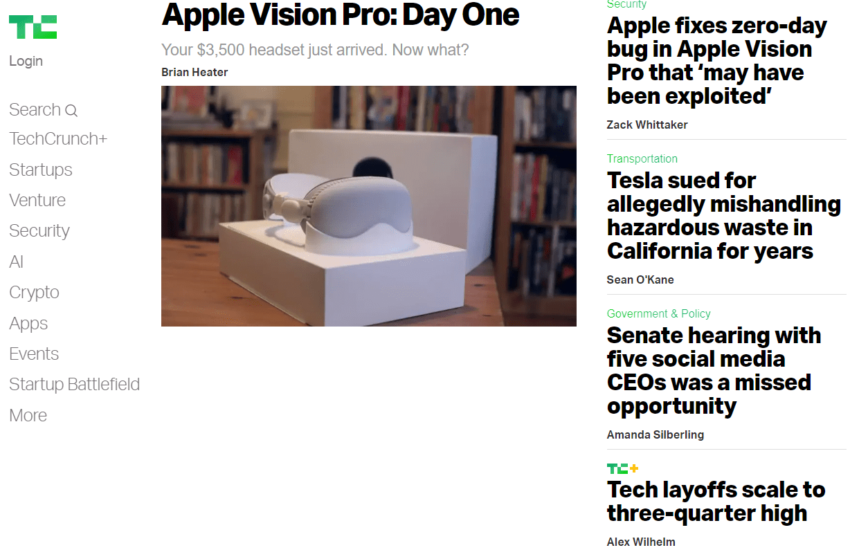 Techcrunch Homepage