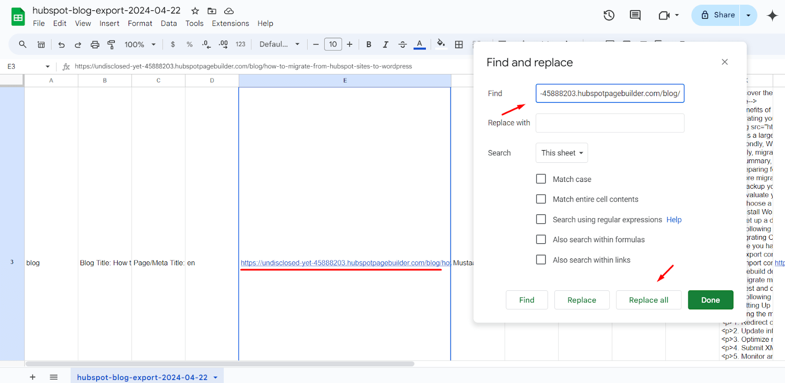 Hubspot find and replace