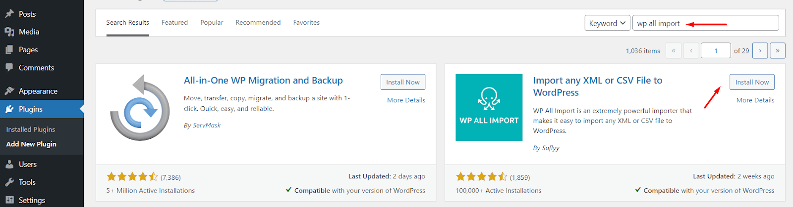 WordPress WP import banner