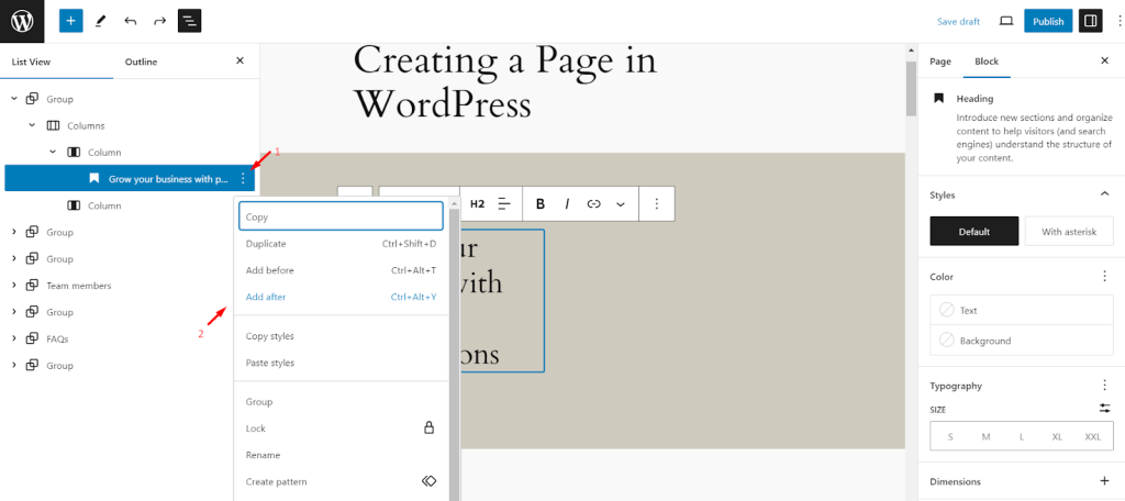 paragraph block