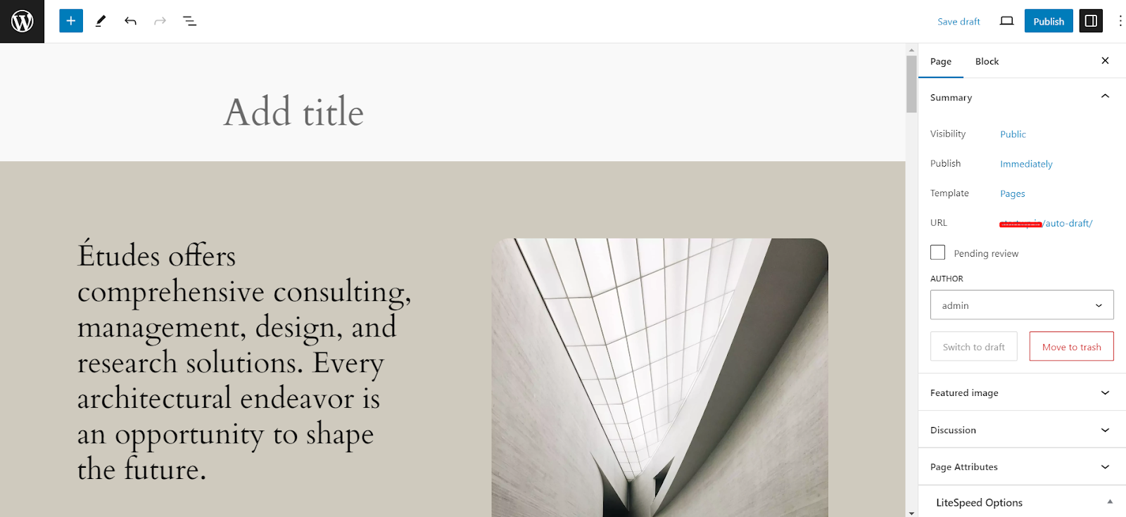 WordPress page content