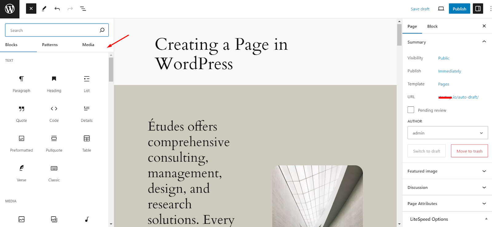 WordPress page component