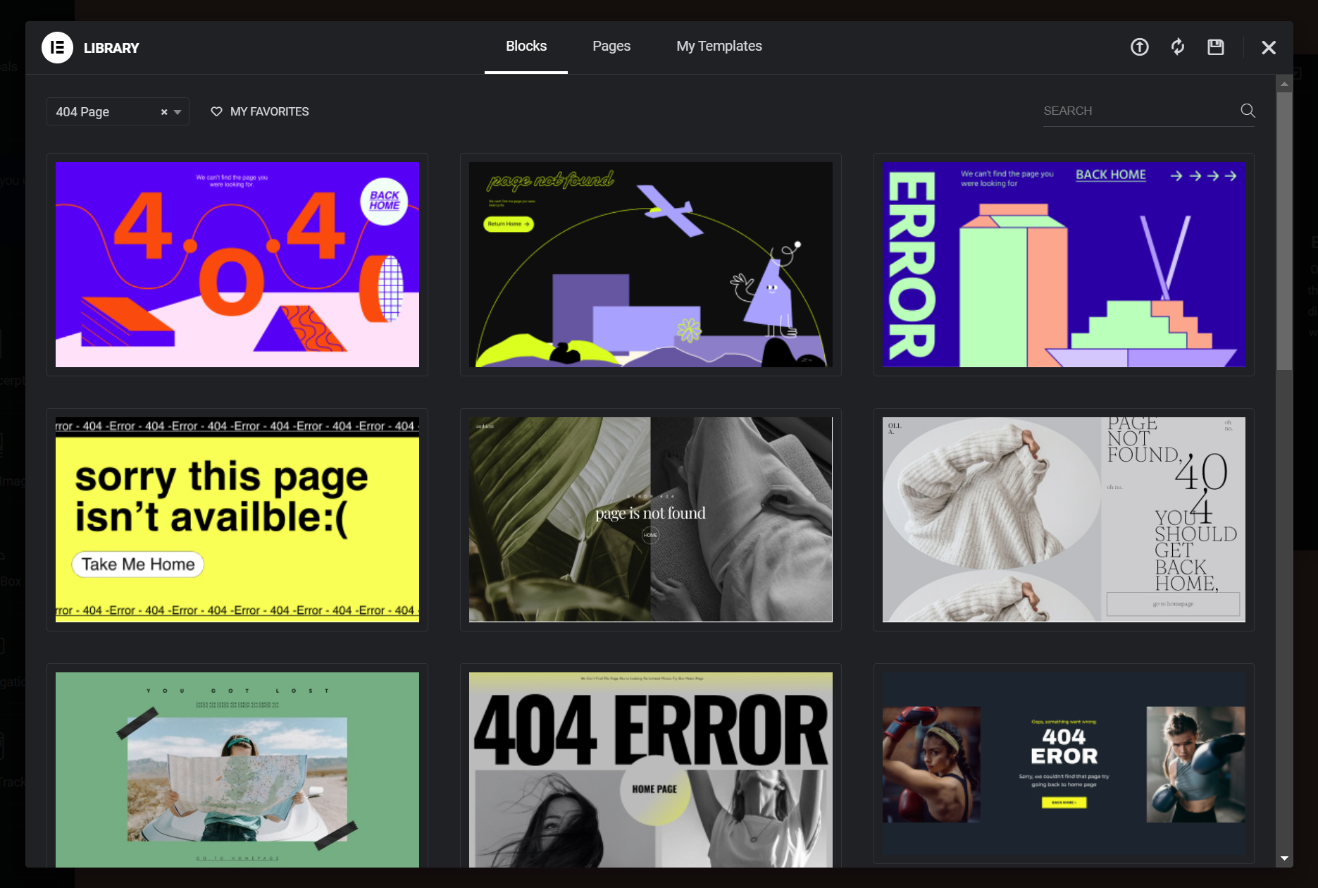 Elementor Pro's Fehler 404 Vorlagenbibliothek