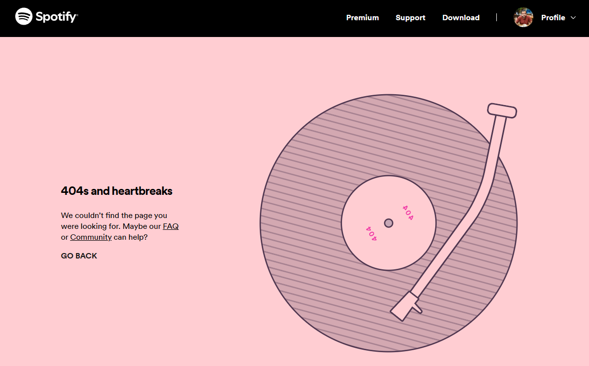 Spotifys benutzerdefinierte 404-Fehlerseite