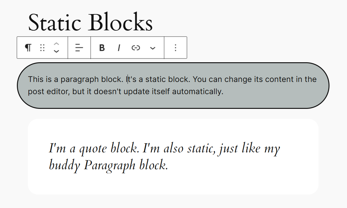 Changing the paragraph static block’s design in the block editor