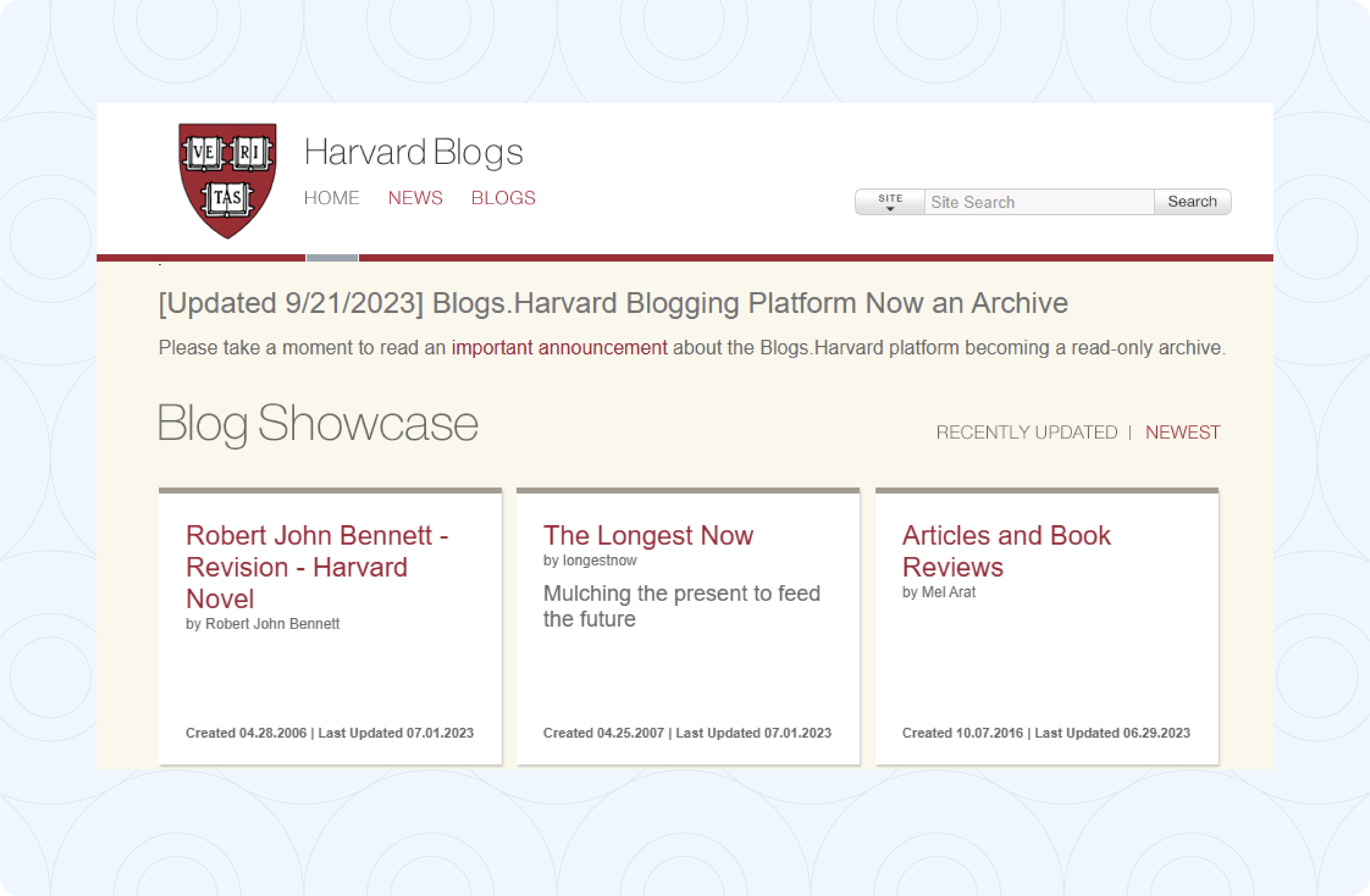 Harvard Blogs homepage