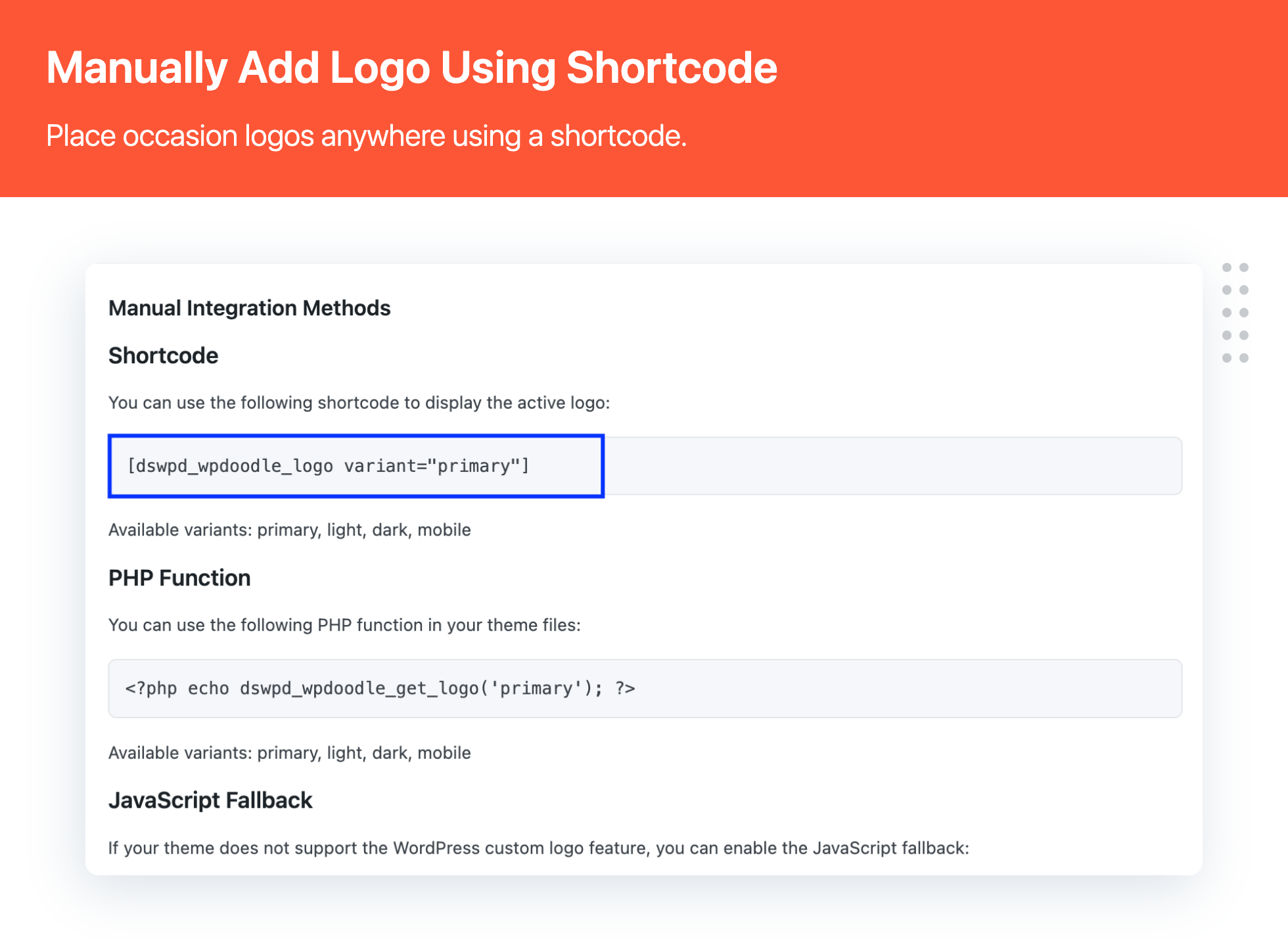 Manually Add Logo Using Shortcode