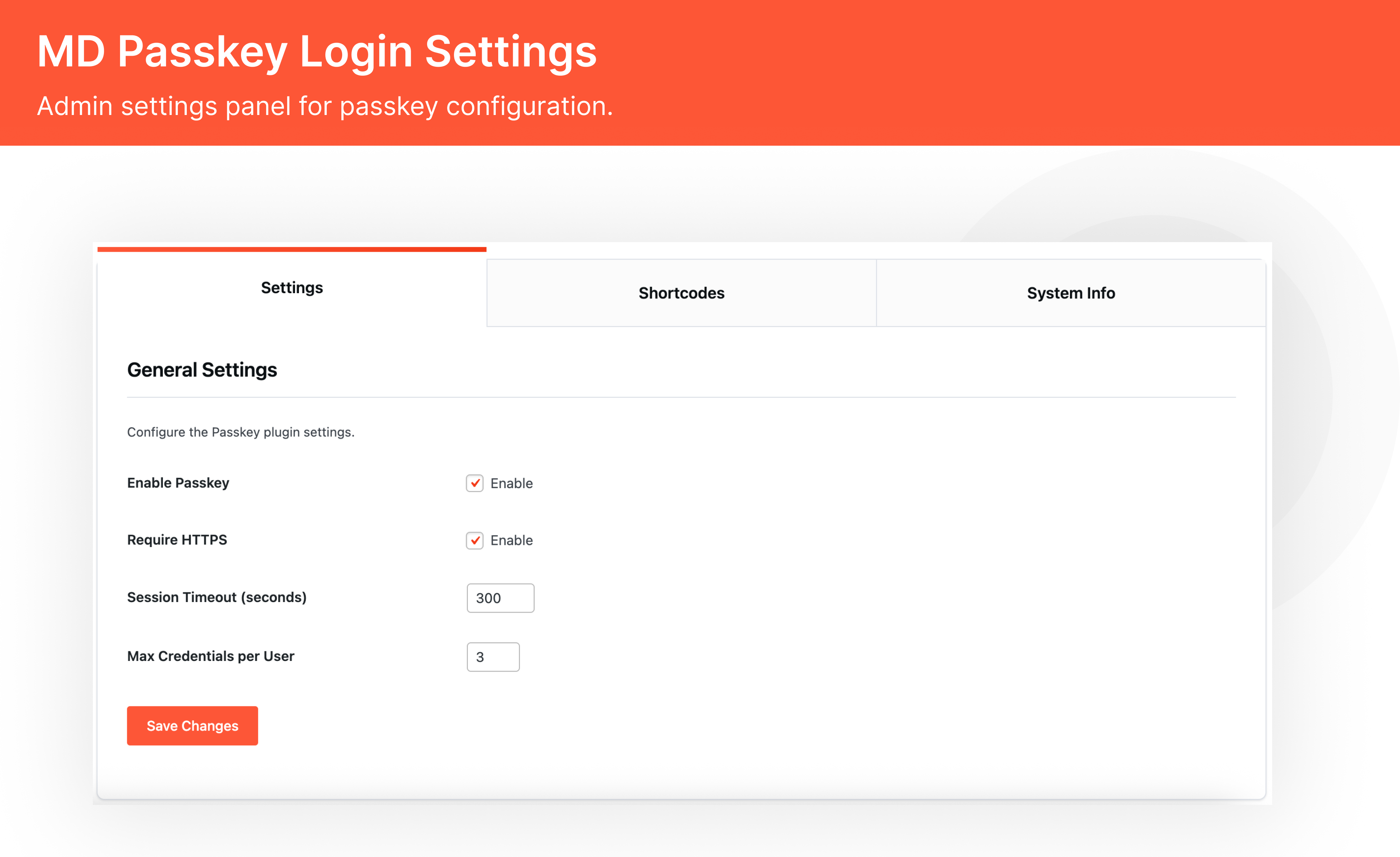 Passkey Login admin settings