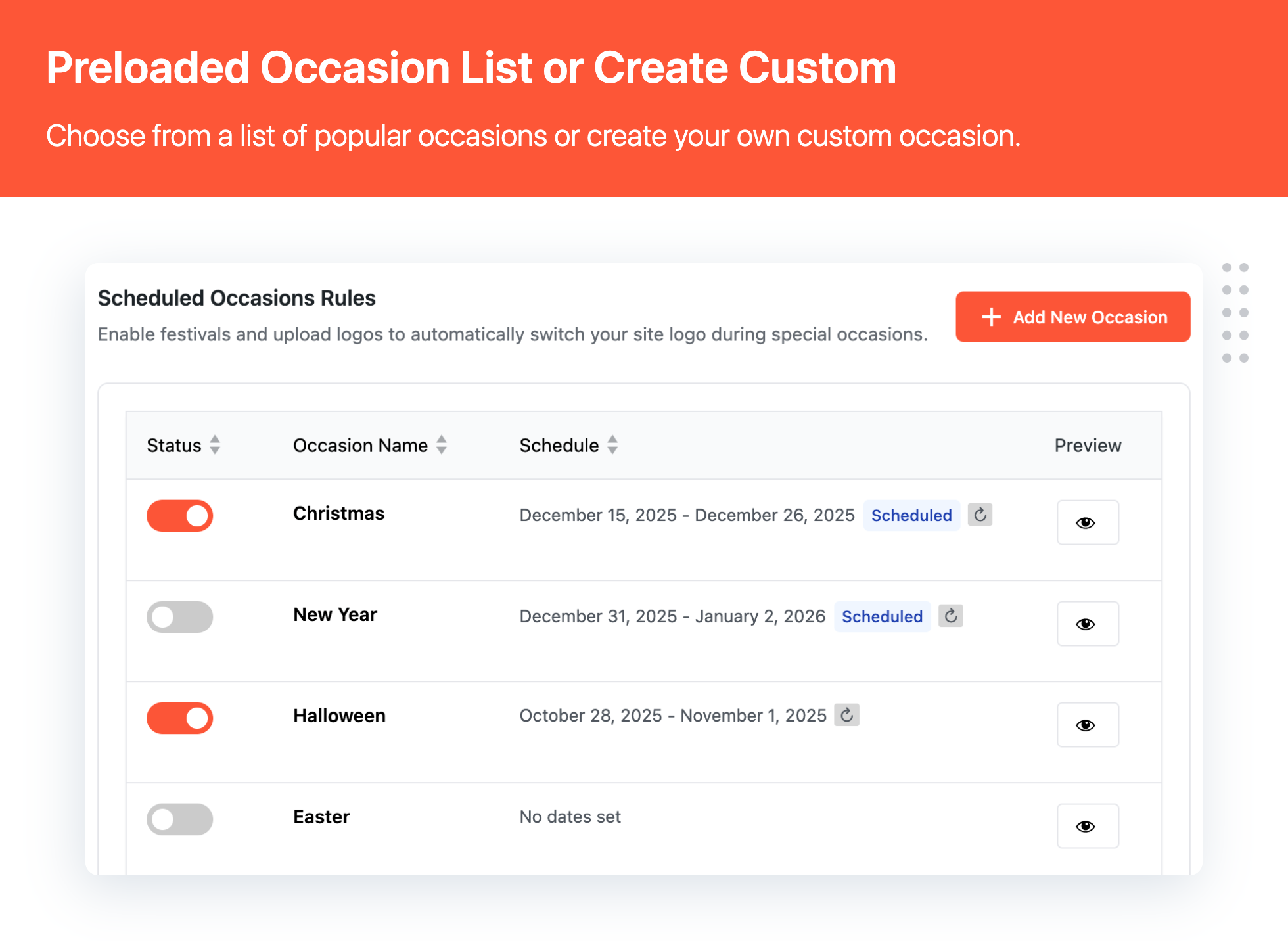 Preloaded Occasions and Custom Events