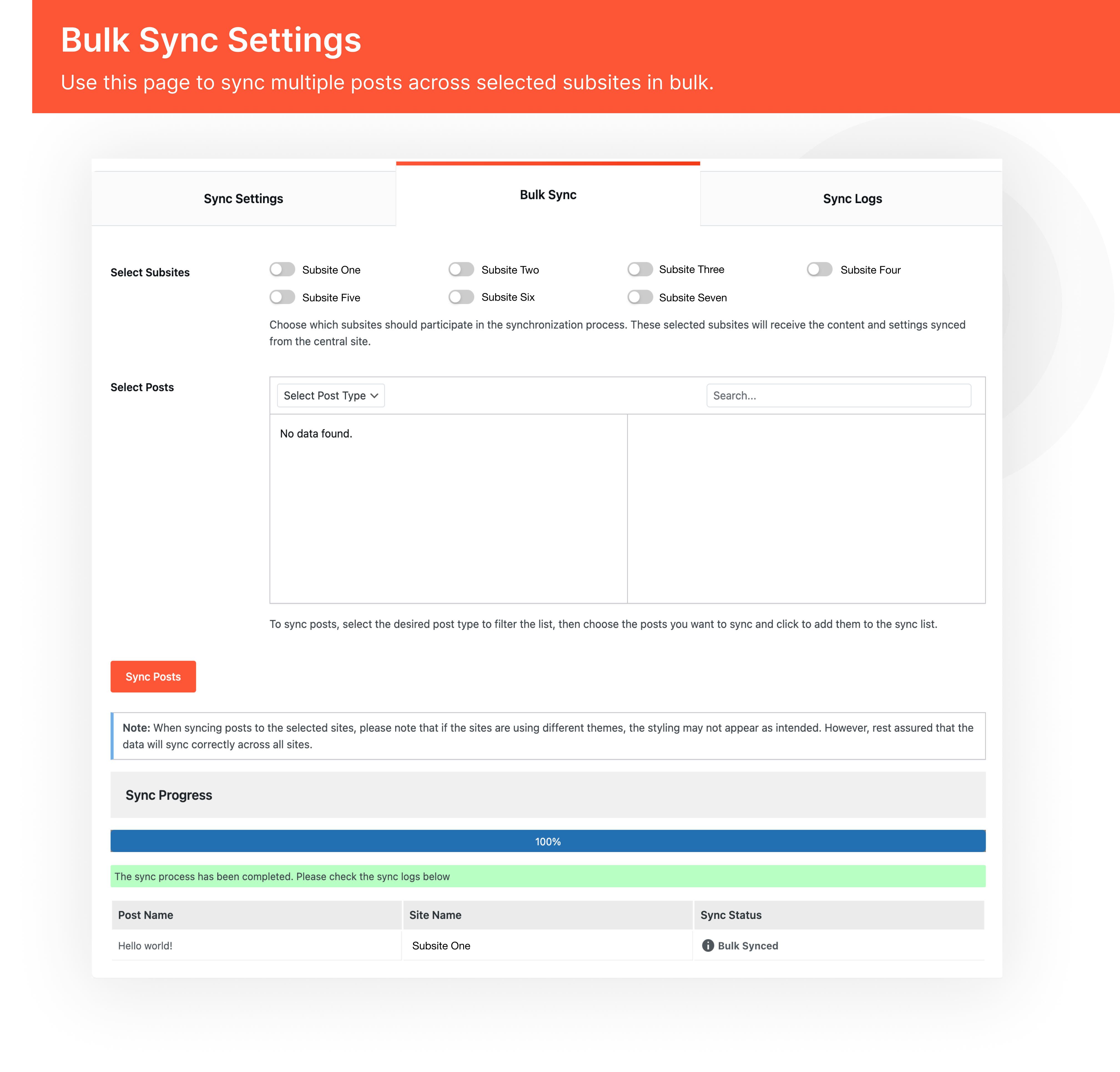 Bulk Sync Settings