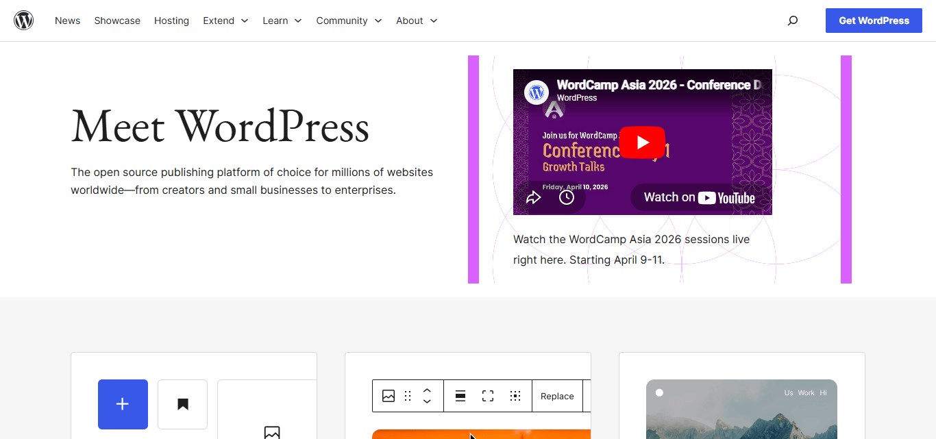 WordPress’s homepage.