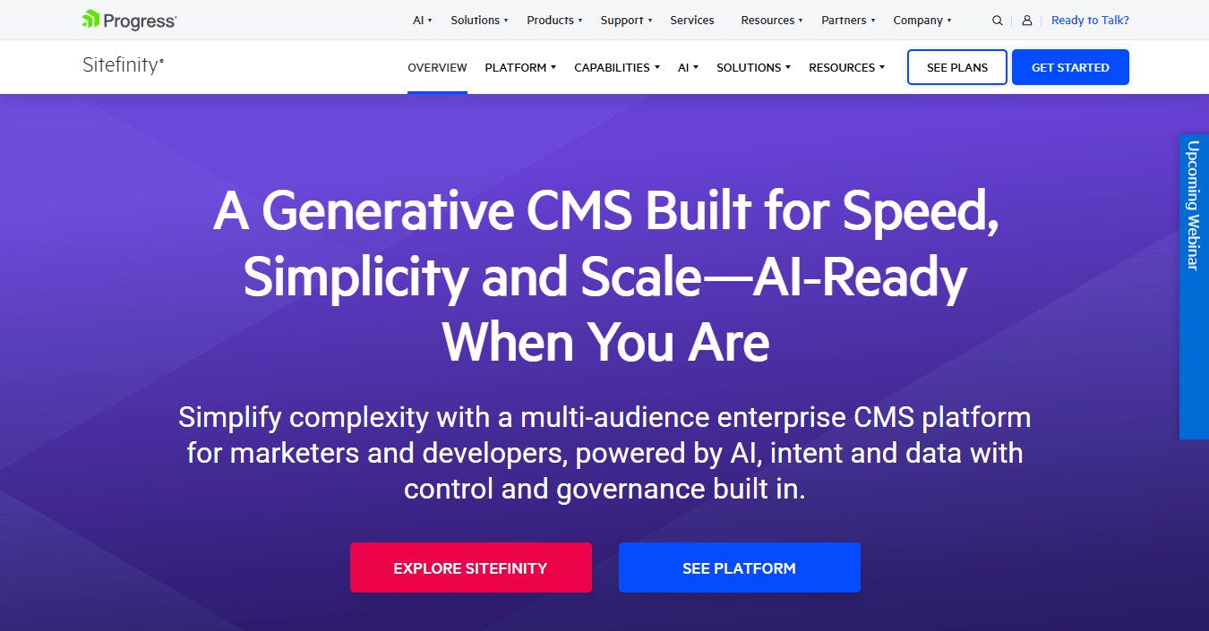 Sitefinity’s homepage.