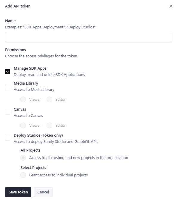 Token role selection to migrate WordPress to Sanity CMS