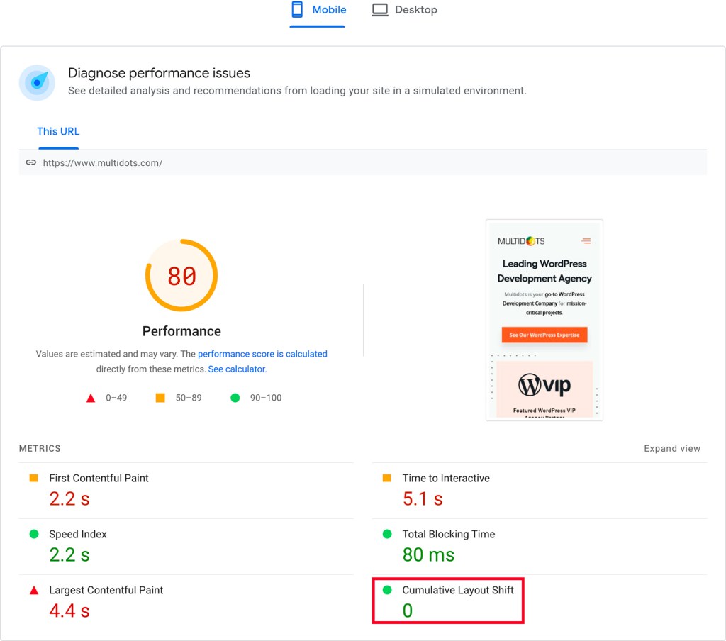 CLS in page speed insights