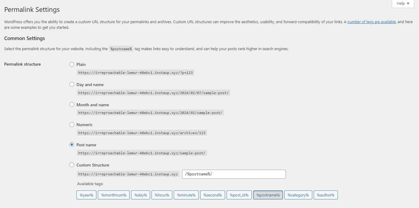 Permalink settings