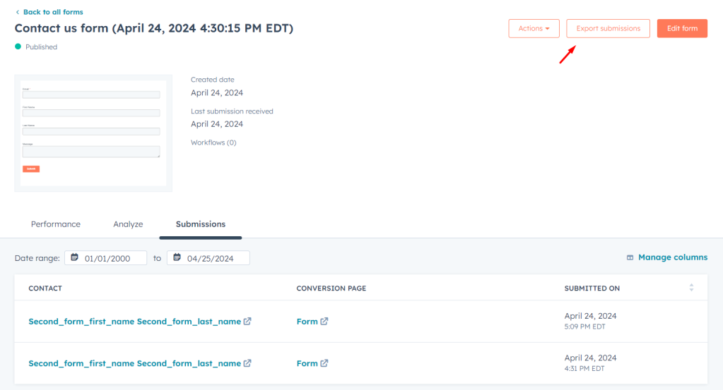 Hubspot-export-submissions