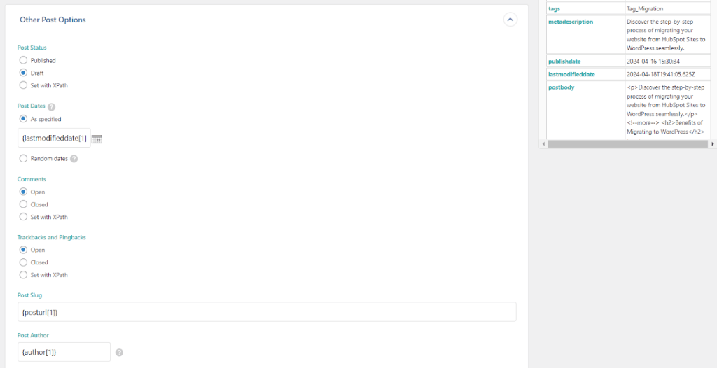 Hubspot-post-options