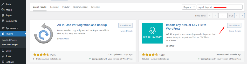 WordPress WP import banner