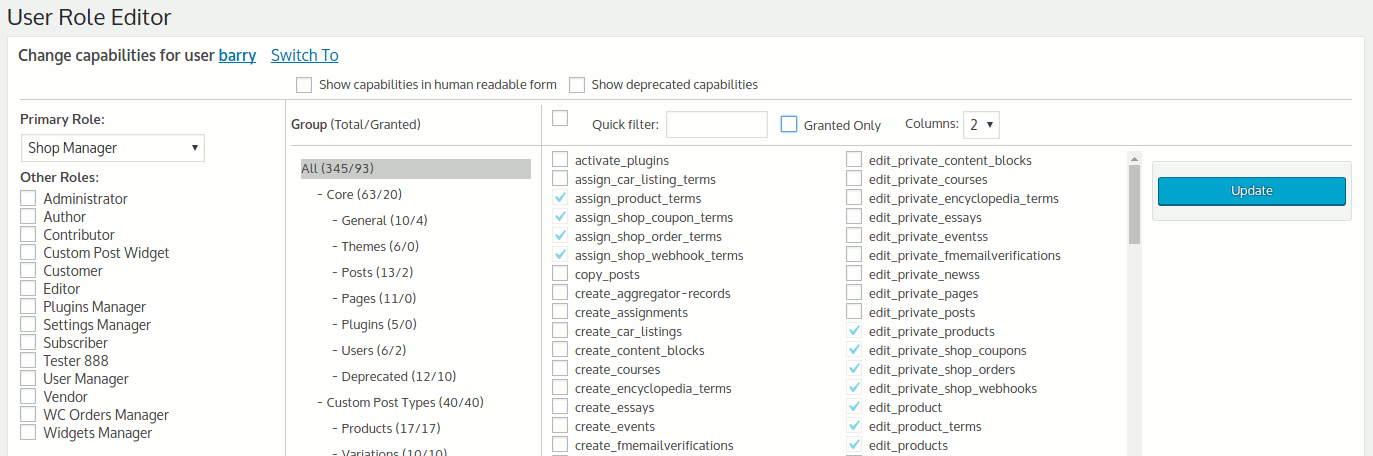 User role editor