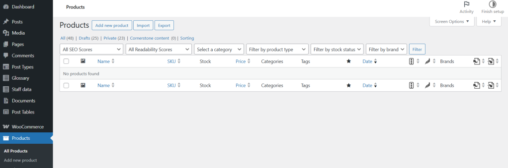 WooCommerce’s admin product management page