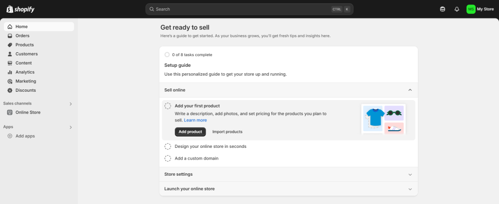 Shopify admin panel
