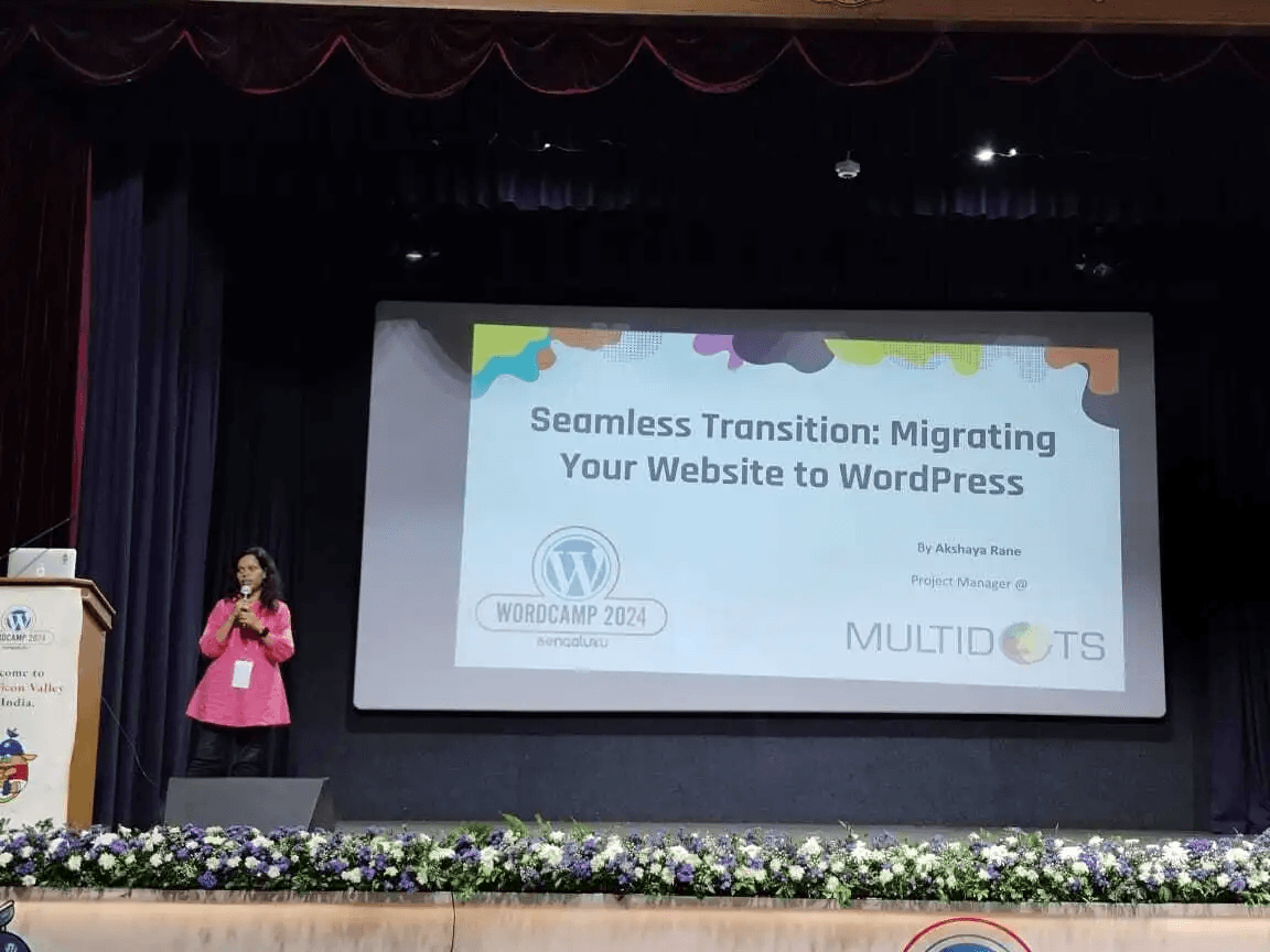 Our talented project manager, Akshaya Rane, delivered a compelling session on 'Seamless Transition: Migrating Your Website to WordPress' at WordCamp Bengaluru 2024!