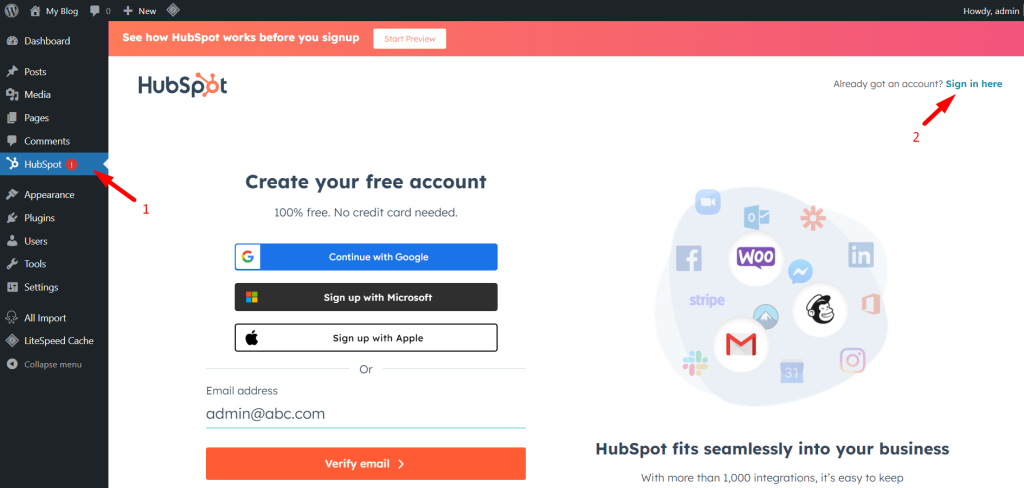 Connect HubSpot Account with WordPress
