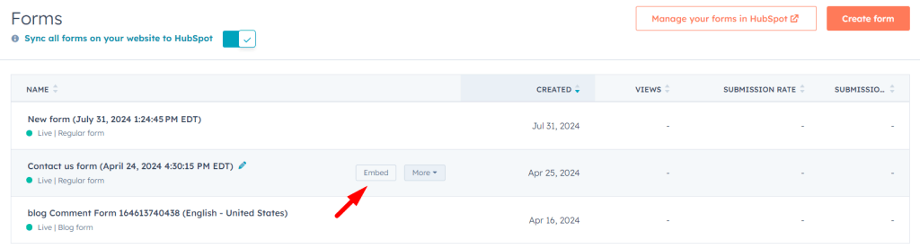 Find shortcode of HubSpot Form