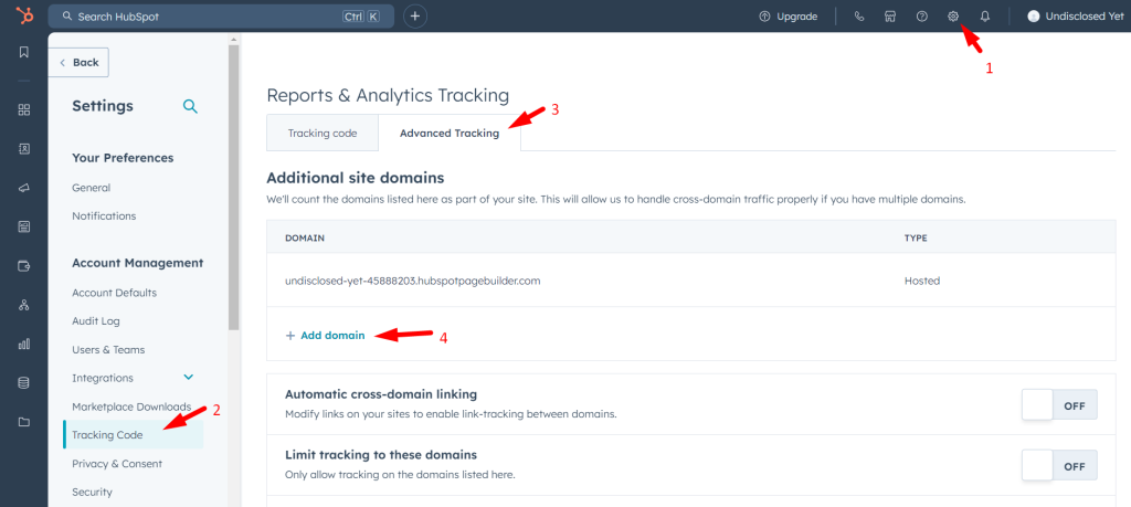 HubSpot reports - add your domain