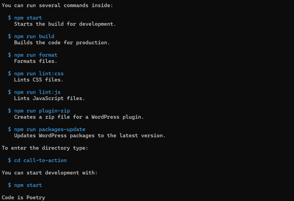 All the wp-scripts available for use in development