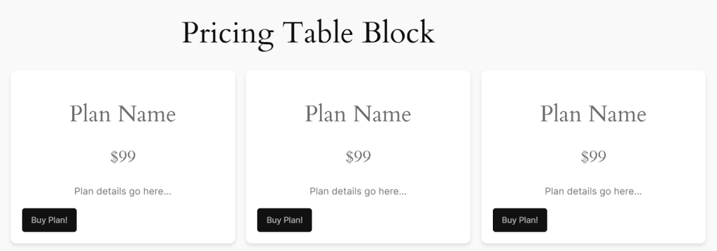 Duplicated pricing table blocks in each column