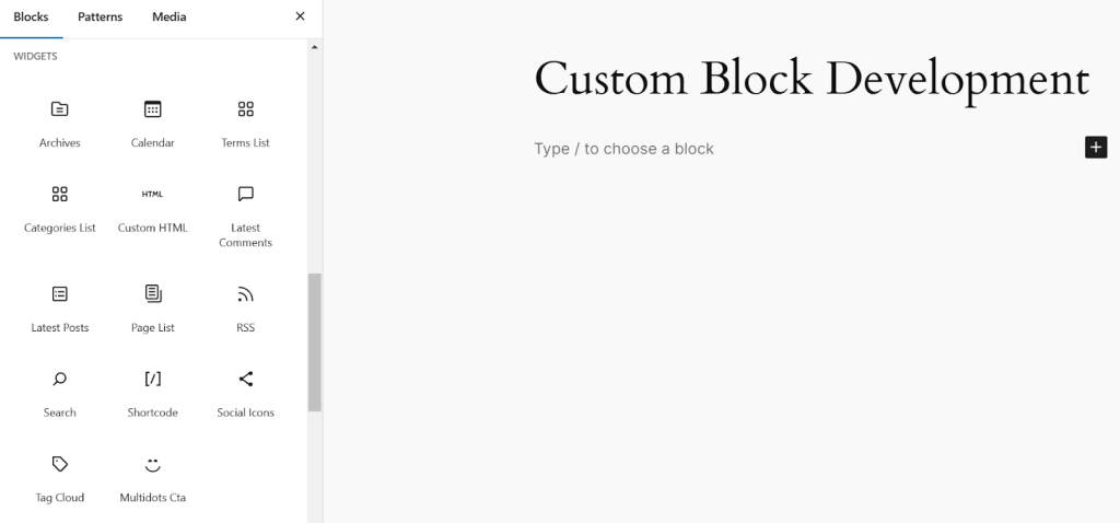 Insert your custom block from the block inserter tool