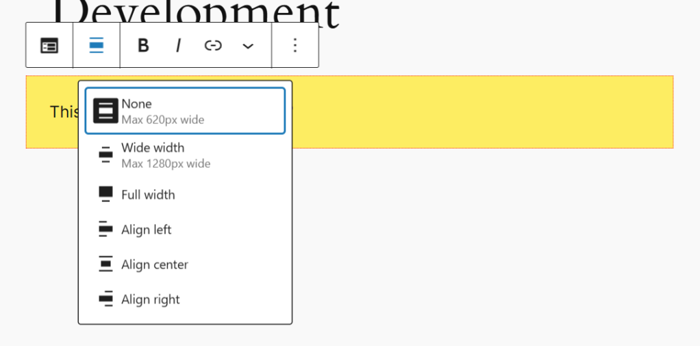 The Align button in the block toolbar