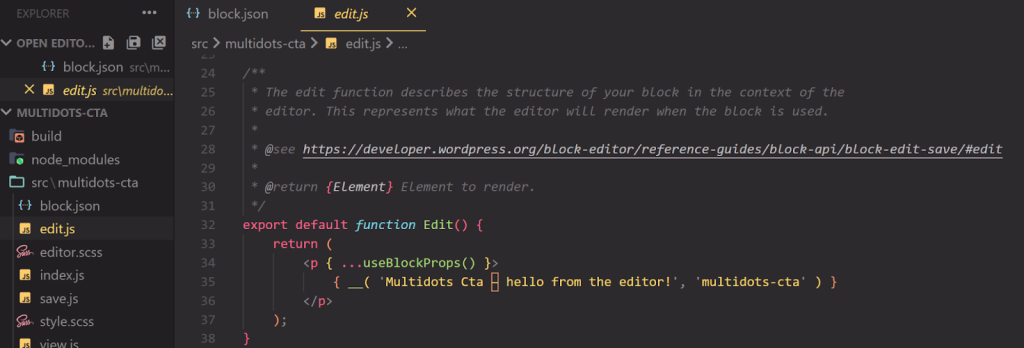 The Edit() function in the edit.js file