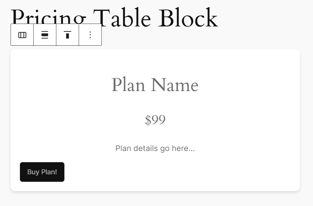 The custom pricing table block