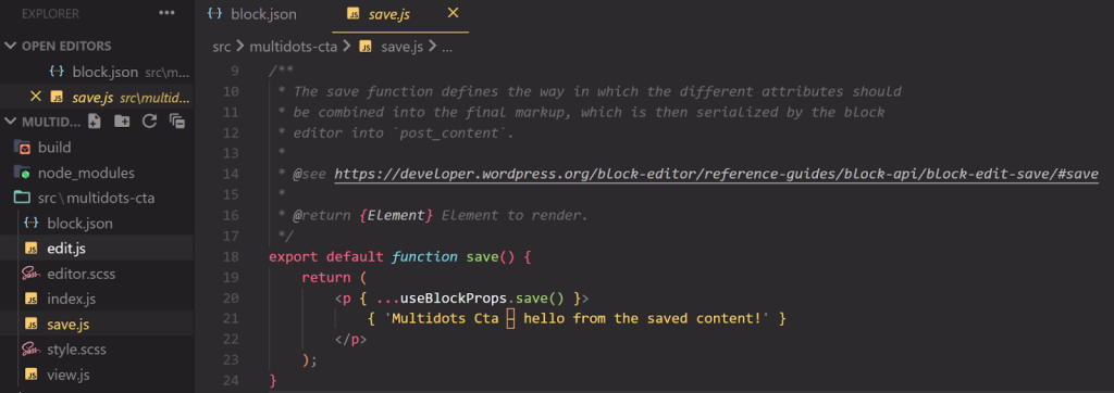 The save function in the save js file