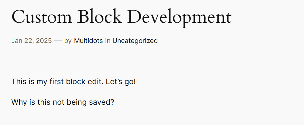 The text you enter is displayed on the frontend