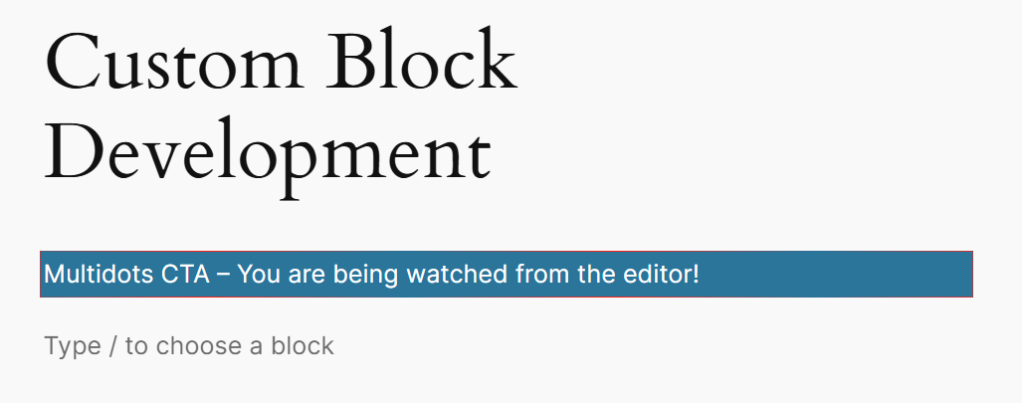 The updated block text in the editor
